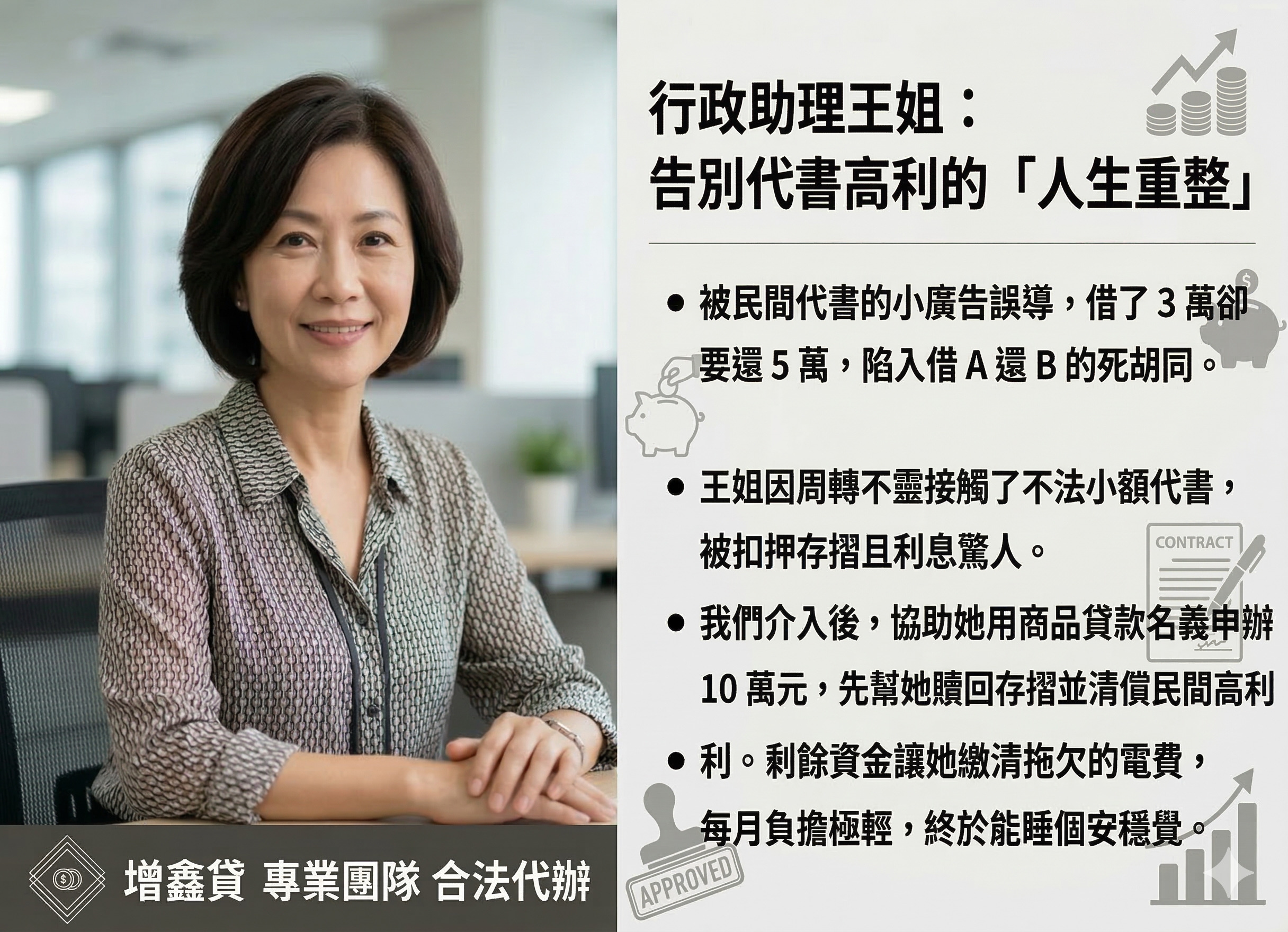 行政助理王姐：告別代書高利的「人生重整」