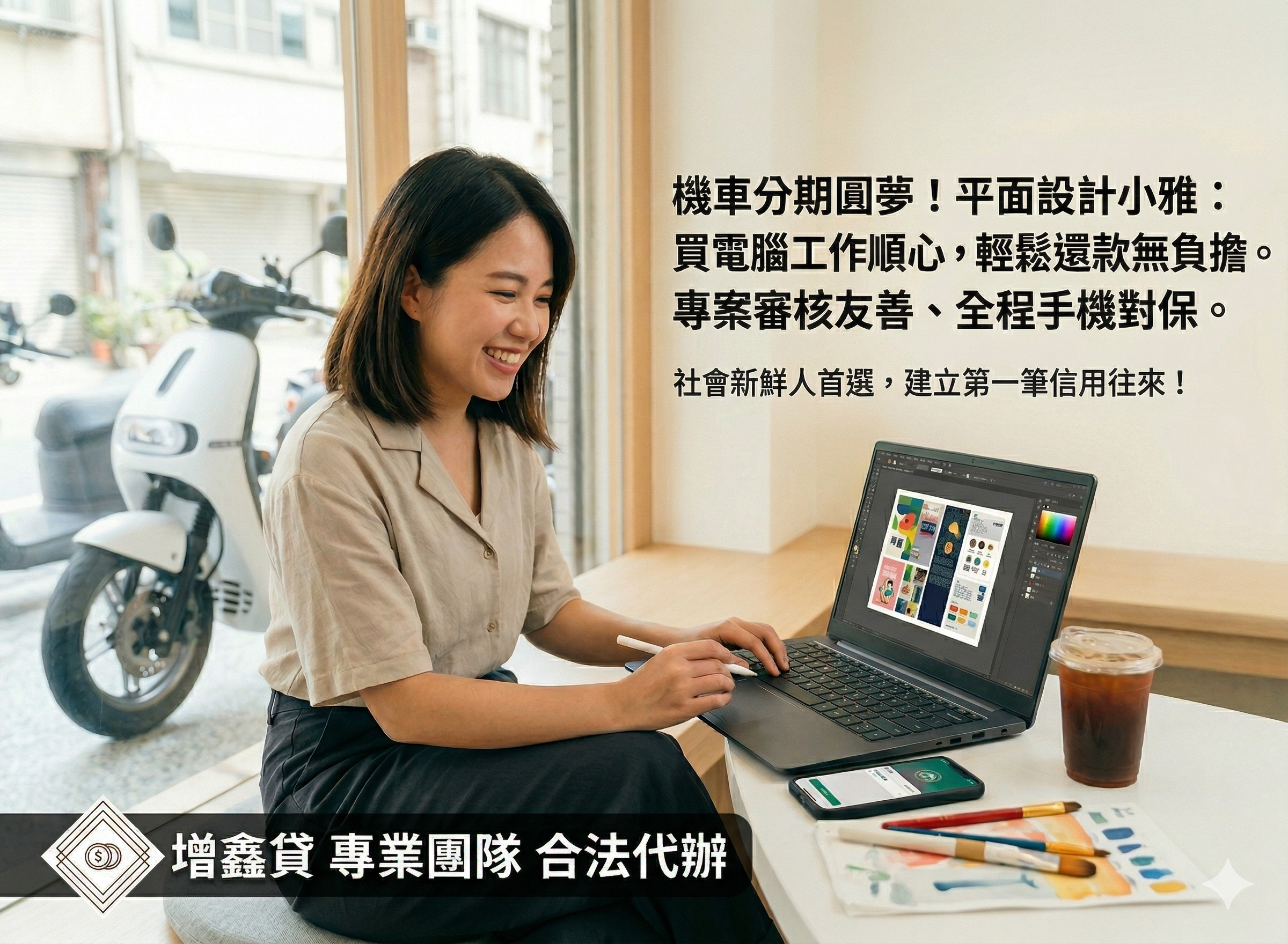 平面設計小雅：買電腦、修設備沒煩惱！機車分期輕鬆還，圓夢不必等