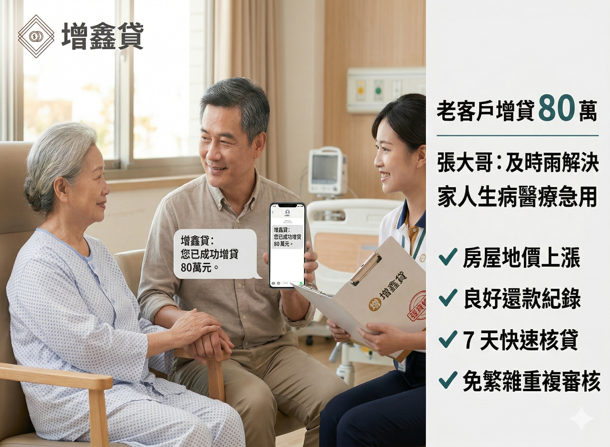 二胎房貸張大哥：老客戶增貸 80 萬，解決家人生病醫療急用